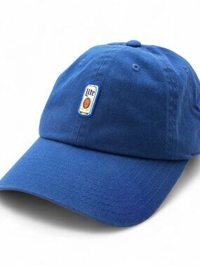 Miller Lite, Embroidered Small Can, Dad Hat, Adjustable Buckle Strap, Royal Blue